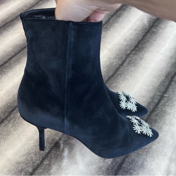 Stuart Weitzman Kera Ankle Embellished Buckle Detail Blue Heeled Bootie Boots - Picture 7 of 12